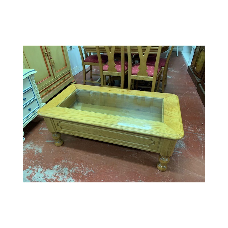 Mesa centro roble 1 cajon con cristal