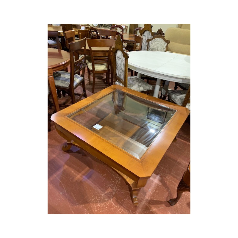 Mesa centro clasica cerezo tapa cristal