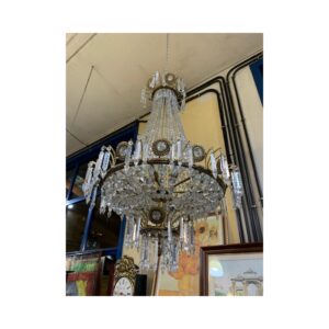 Lampara antigua cesta cristal y bronce