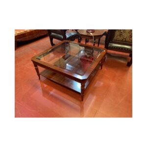 Mesa centro clasica nogal tapa cristal