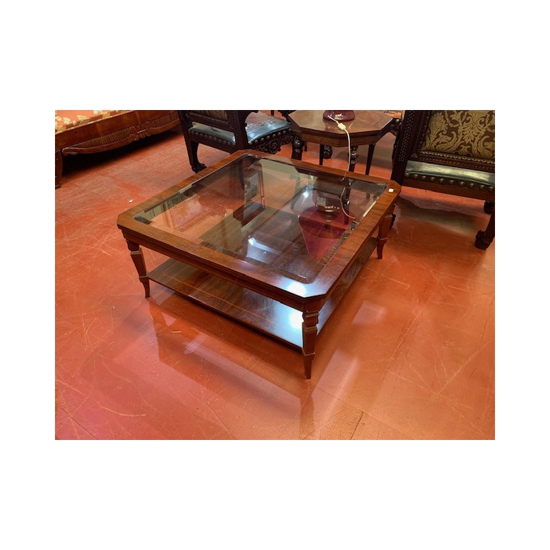 Mesa centro clasica nogal tapa cristal