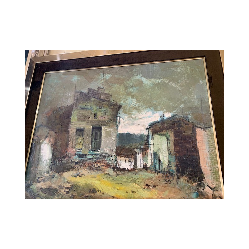 Oleo paisaje casas 100x85
