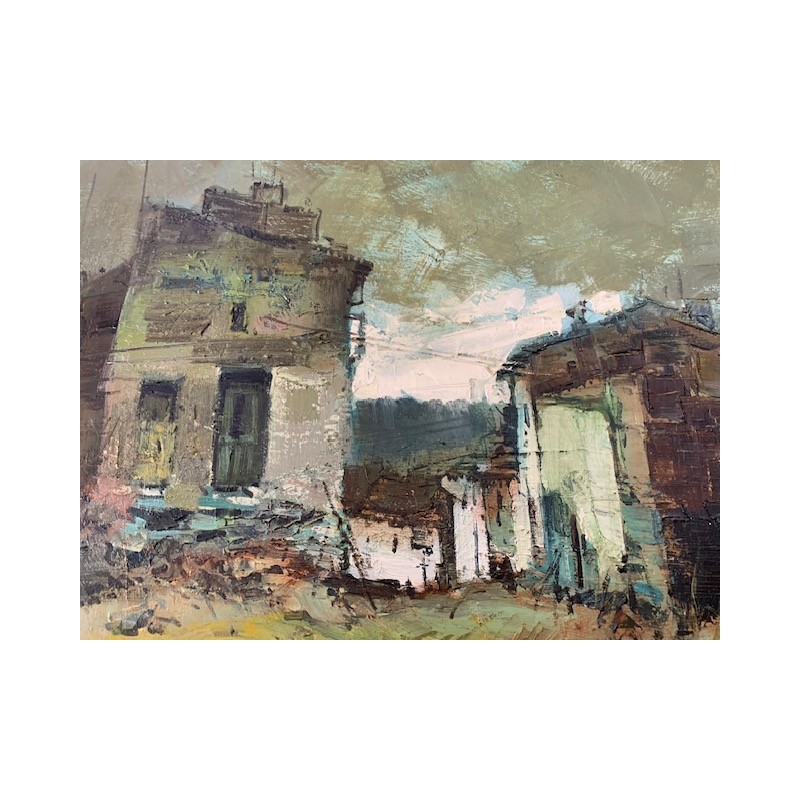 Oleo paisaje casas 100x85