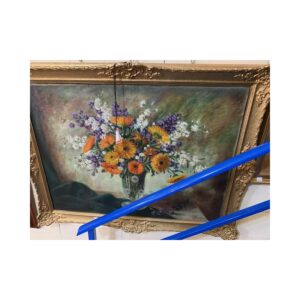 Oleo jarron con flores marco repujado 110x90