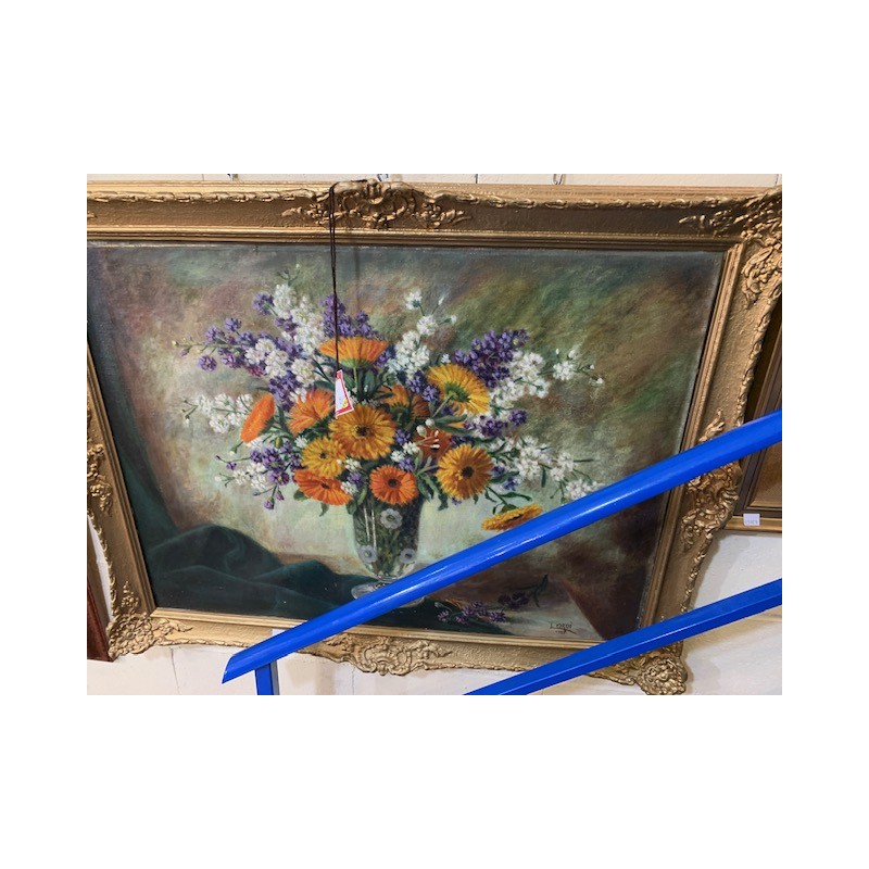 Oleo jarron con flores marco repujado 110x90