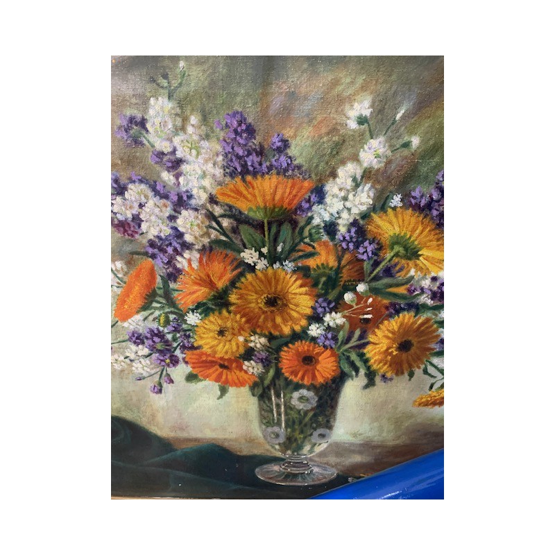 Oleo jarron con flores marco repujado 110x90