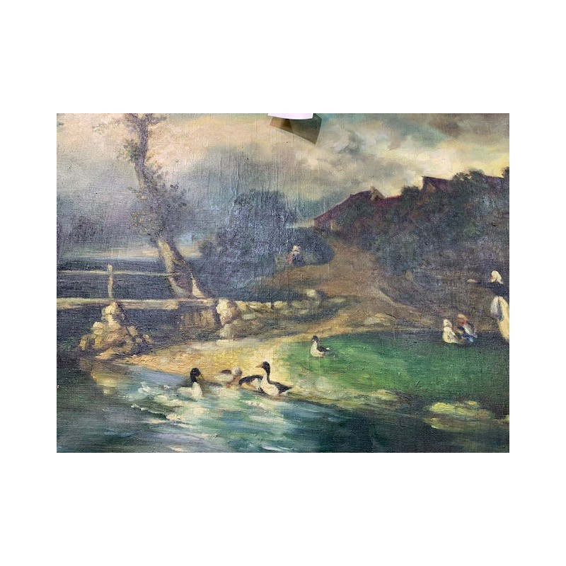Oleo antiguo paisaje Holandes 105x80