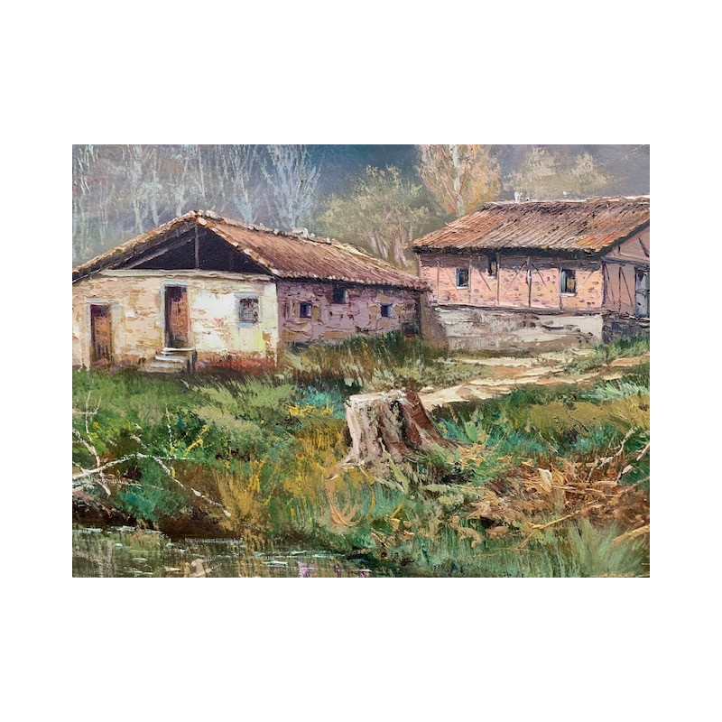 Oleo paisaje campo 110x78