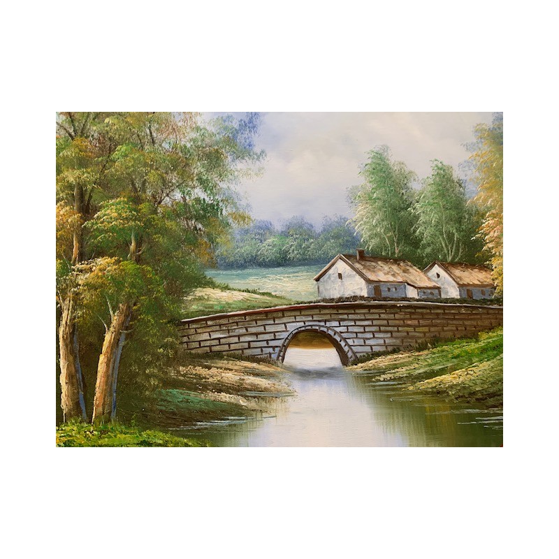 Oleo paisaje con puente 85x75