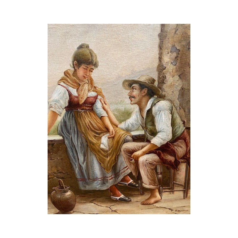 Oleo romantico pareja con cantaros 73x87