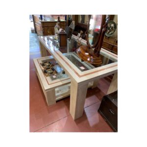 Mesa comedor marmol travertino y cristal