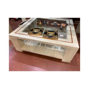 Mesa centro marmol travertino tapa cristal