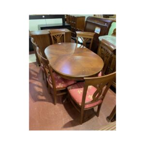 Mesa comedor oval ext con marqueteria + 6 sillas
