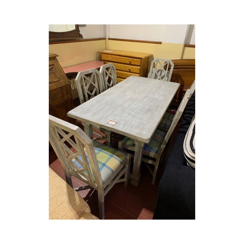 Mesa comedor rustica gris + 6 sillas