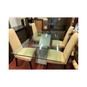 Mesa comedor tapa cristal + 4 sillas tapizadas