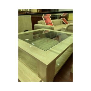 Mesa centro marmol travertino tapa cristal