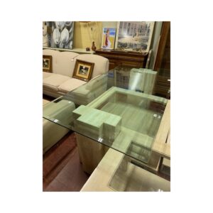 Mesa comedor marmol travertino tapa cristal