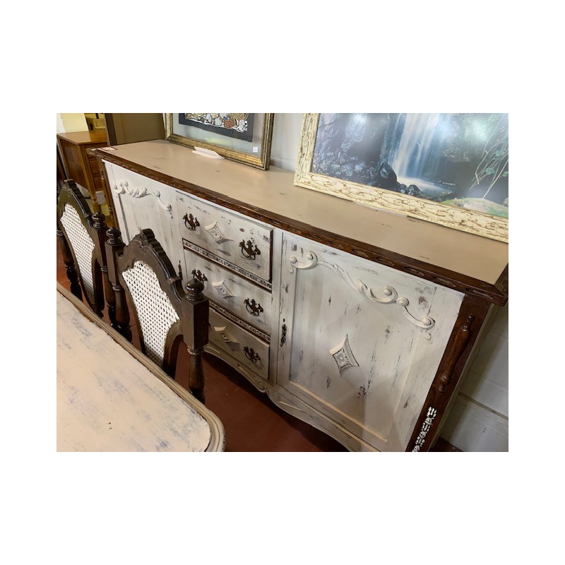 Mesa comedor antigua + 6 sillas decoradas
