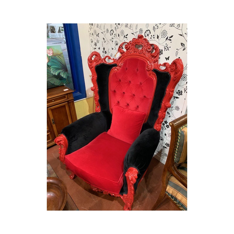 Butacon rococo madera tallada laca rojo